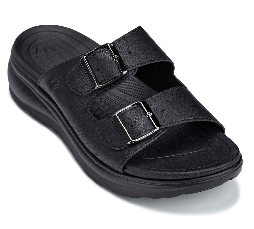 CALTO - X1660 - 2 Inches Taller (Black Buckle) - Dual Adjustable Buckle Sandal