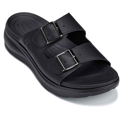 CALTO - X1660 - 2 Inches Taller (Black Buckle) - Dual Adjustable Buckle Sandal