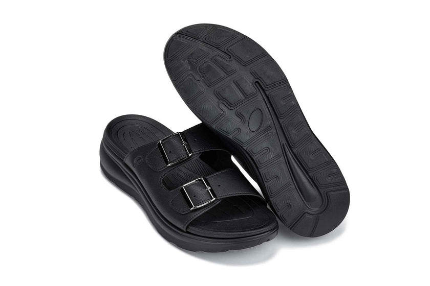 CALTO - X1660 - 2 Inches Taller (Black Buckle) - Dual Adjustable Buckle Sandal