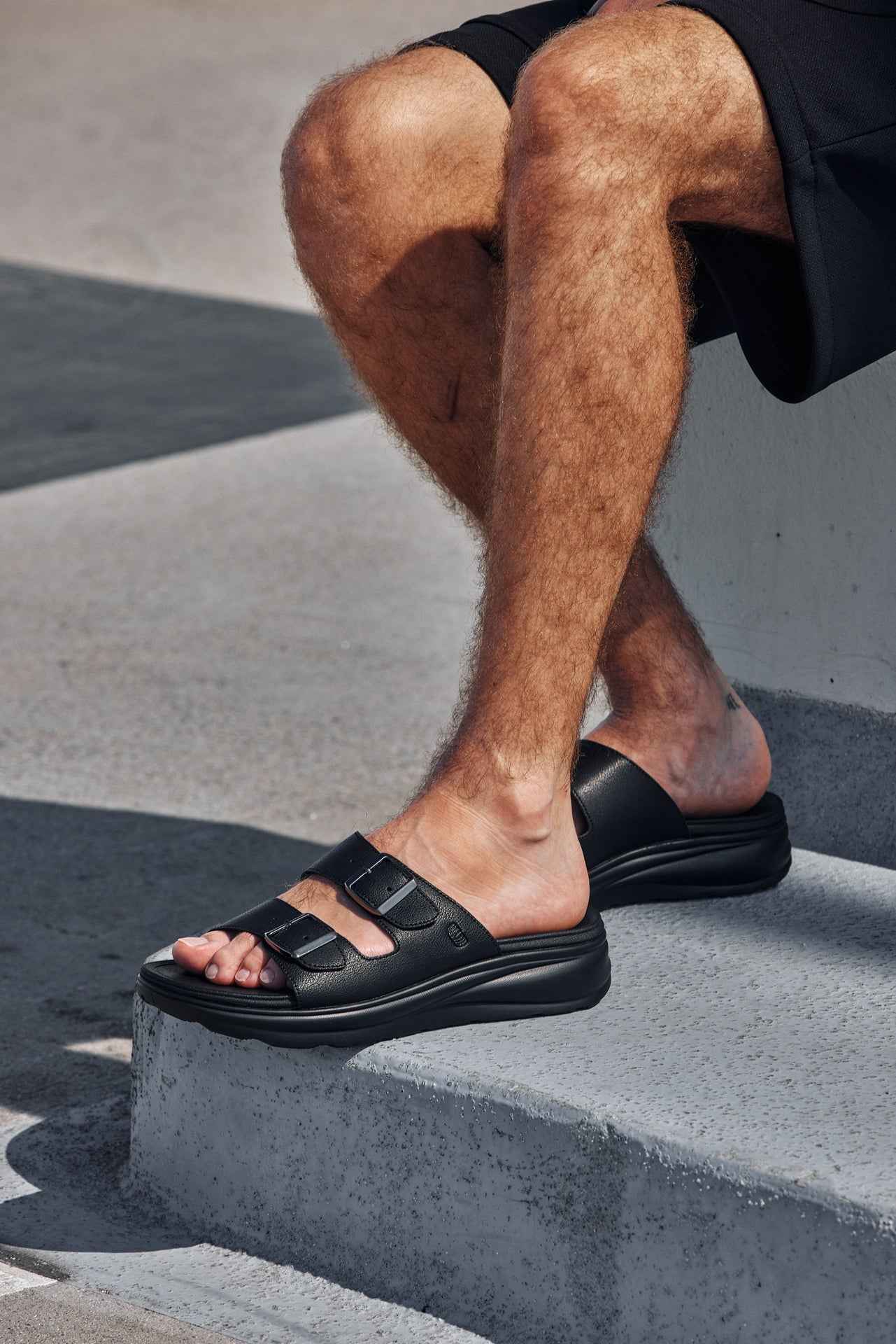 CALTO - X1660 - 2 Inches Taller (Black Buckle) - Dual Adjustable Buckle Sandal