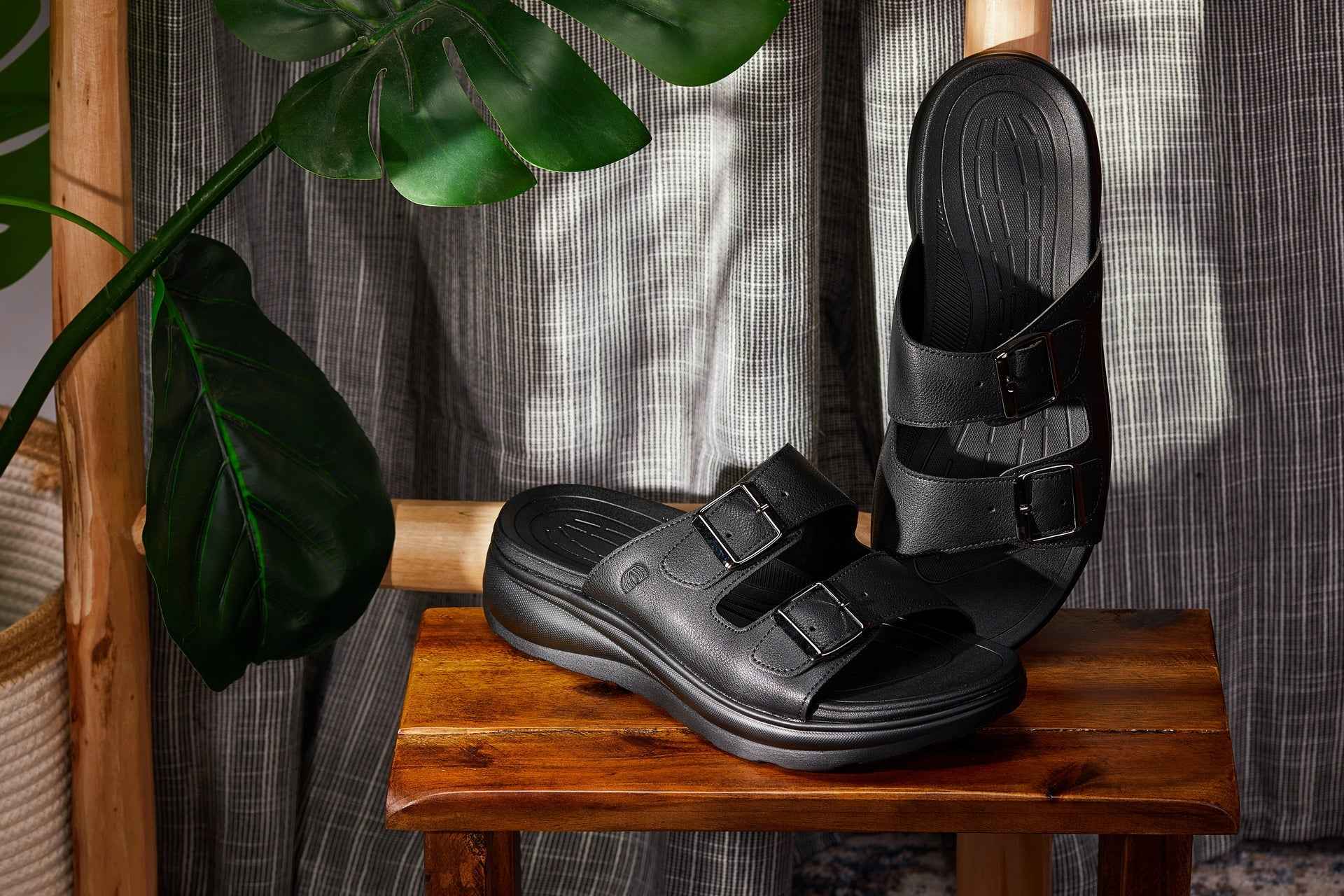 CALTO - X1660 - 2 Inches Taller (Black Buckle) - Dual Adjustable Buckle Sandal