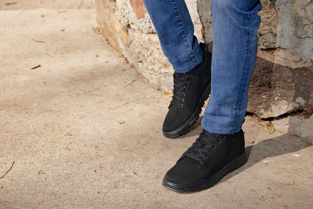 CALTO - X2320 - 2.4 Inches Taller (Black/Black Sole) - Lace Up Casual Sneaker - Lightweight