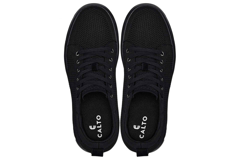 CALTO - X2320 - 2.4 Inches Taller (Black/Black Sole) - Lace Up Casual Sneaker - Lightweight
