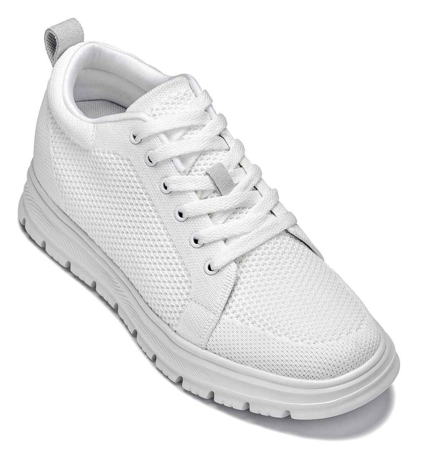 CALTO - X2321 - 2.4 Inches Taller (White/White Sole) - Lace Up Casual Sneaker - Lightweight