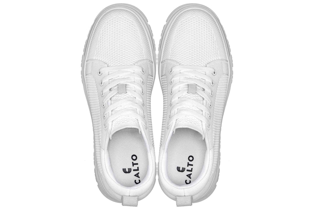 CALTO - X2321 - 2.4 Inches Taller (White/White Sole) - Lace Up Casual Sneaker - Lightweight