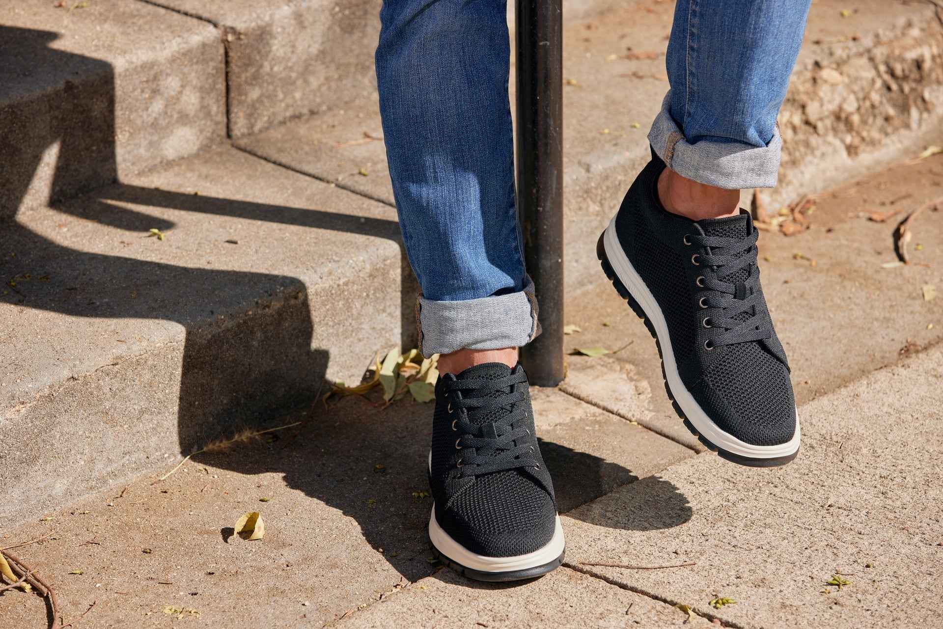 CALTO - X2322 - 2.4 Inches Taller (Black/White & Black Sole) - Lace Up Casual Sneaker - Lightweight