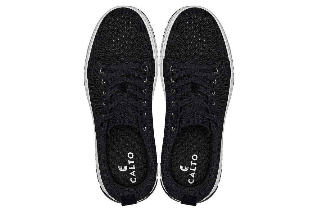 CALTO - X2322 - 2.4 Inches Taller (Black/White & Black Sole) - Lace Up Casual Sneaker - Lightweight