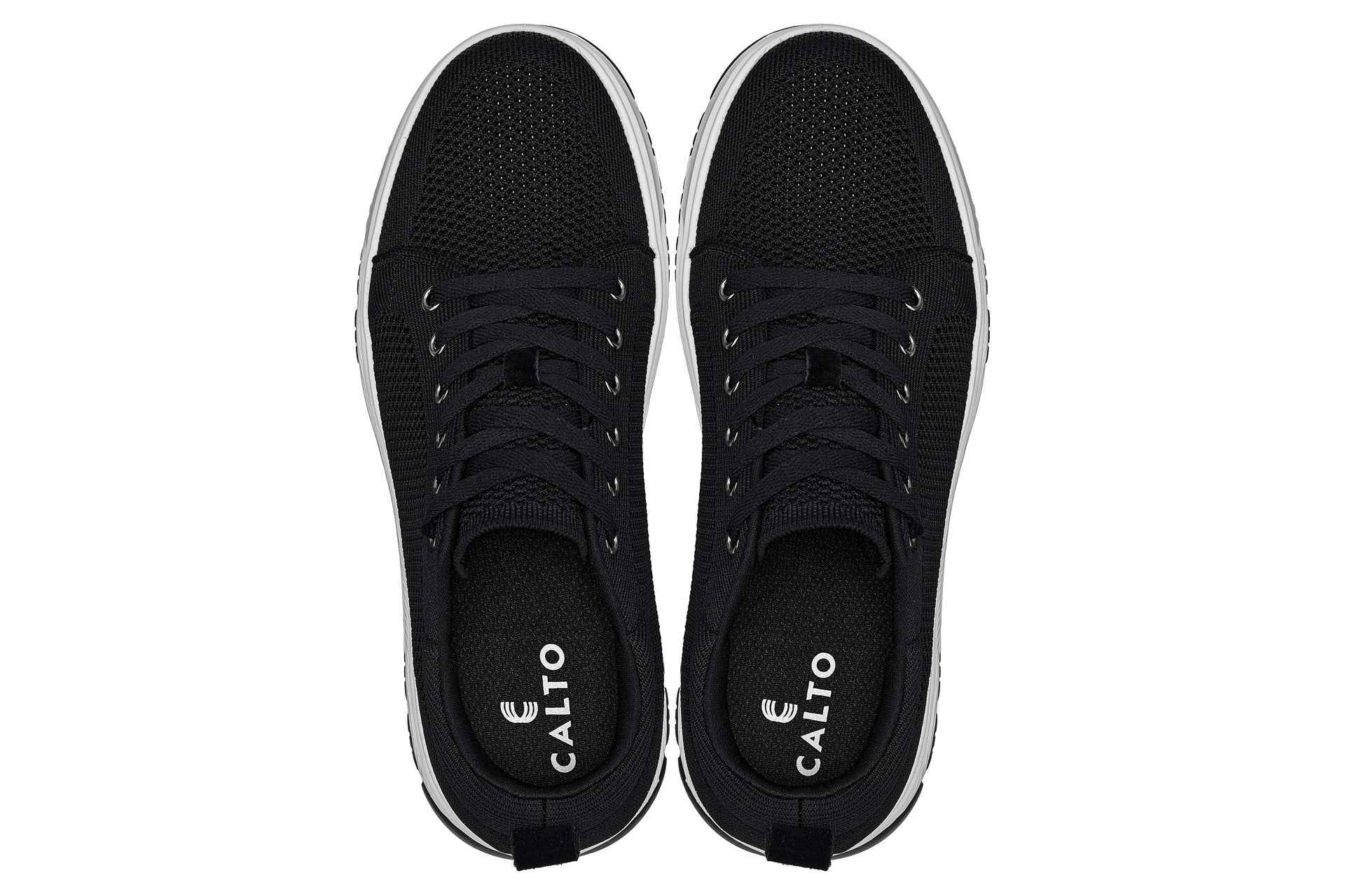 CALTO - X2322 - 2.4 Inches Taller (Black/White & Black Sole) - Lace Up Casual Sneaker - Lightweight