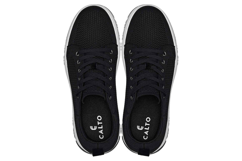 CALTO - X2322 - 2.4 Inches Taller (Black/White & Black Sole) - Lace Up Casual Sneaker - Lightweight