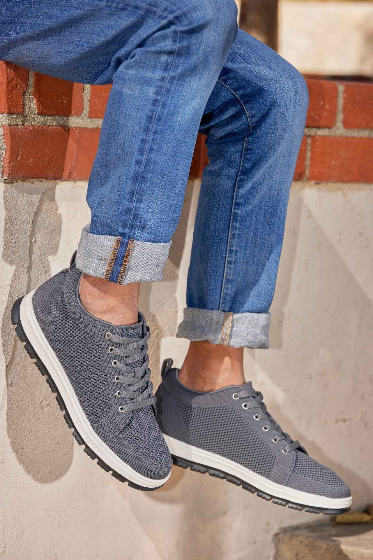 CALTO - X2323 - 2.4 Inches Taller (Iron Grey/White & Black Sole) - Lace Up Casual Sneaker - Lightweight