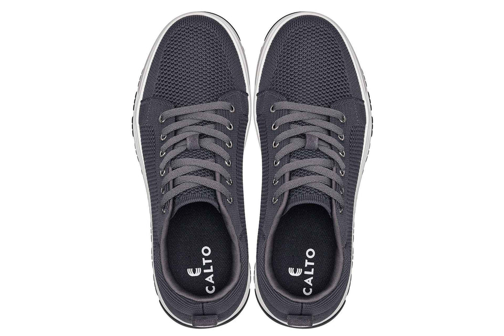 CALTO - X2323 - 2.4 Inches Taller (Iron Grey/White & Black Sole) - Lace Up Casual Sneaker - Lightweight