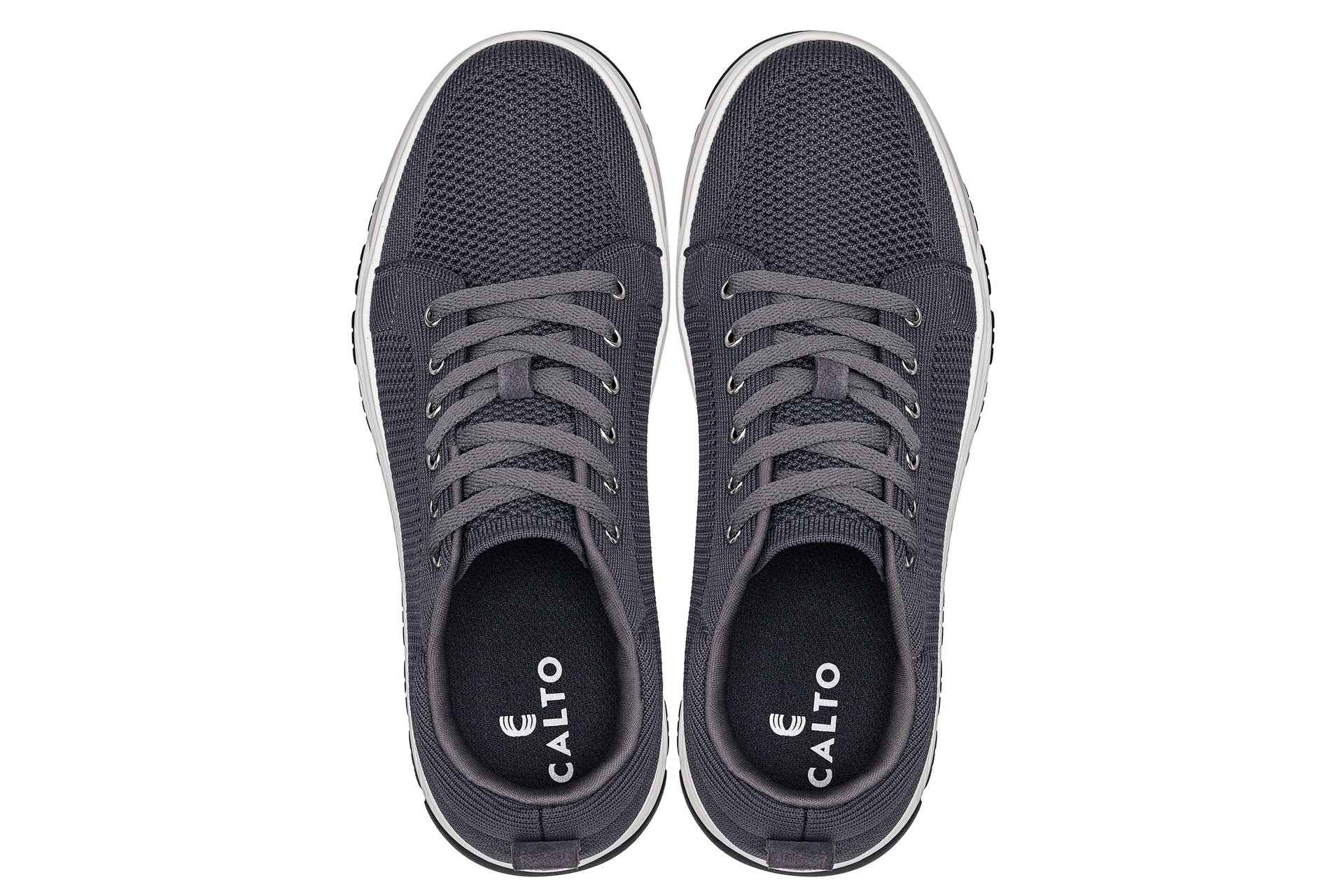 CALTO - X2323 - 2.4 Inches Taller (Iron Grey/White & Black Sole) - Lace Up Casual Sneaker - Lightweight