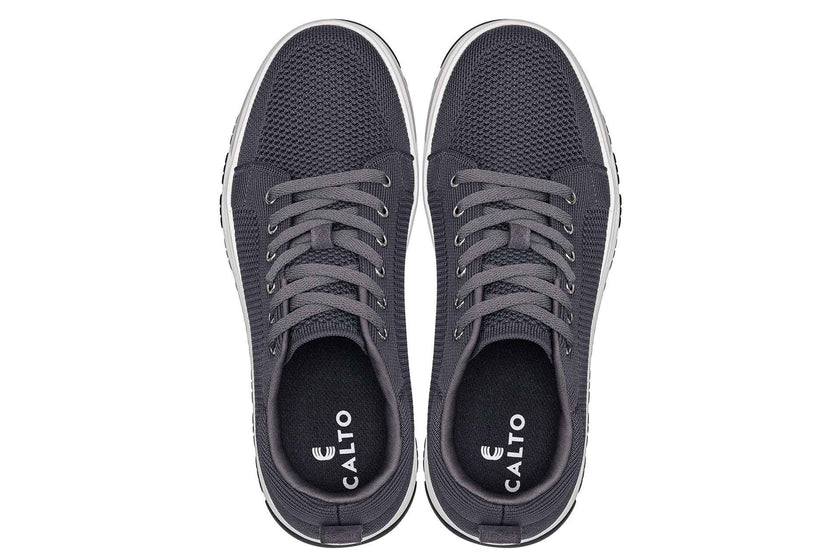 CALTO - X2323 - 2.4 Inches Taller (Iron Grey/White & Black Sole) - Lace Up Casual Sneaker - Lightweight