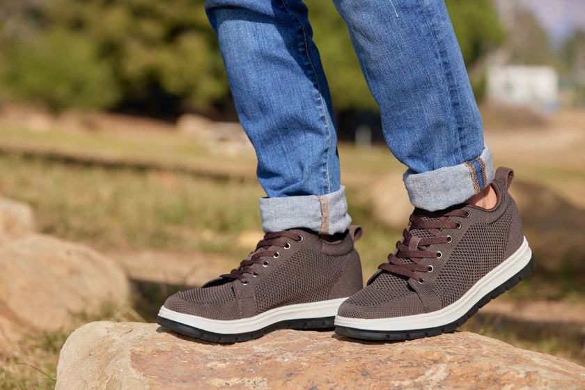 CALTO - X2325 - 2.4 Inches Taller (Dark Brown/White & Black Sole) - Lace Up Casual Sneaker - Lightweight
