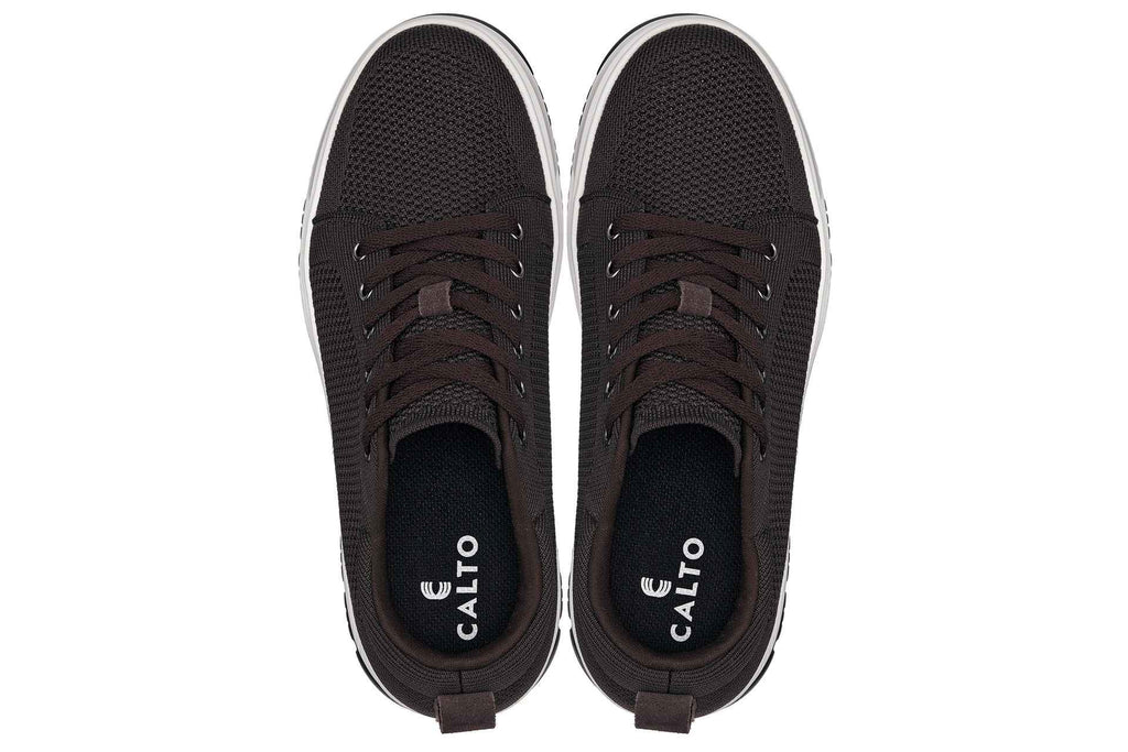 CALTO - X2325 - 2.4 Inches Taller (Dark Brown/White & Black Sole) - Lace Up Casual Sneaker - Lightweight