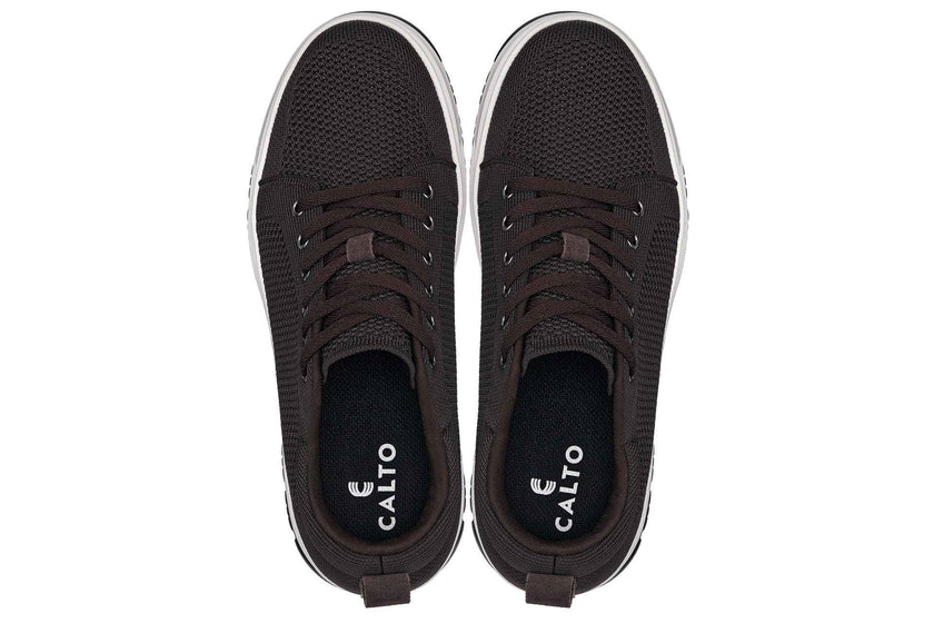 CALTO - X2325 - 2.4 Inches Taller (Dark Brown/White & Black Sole) - Lace Up Casual Sneaker - Lightweight
