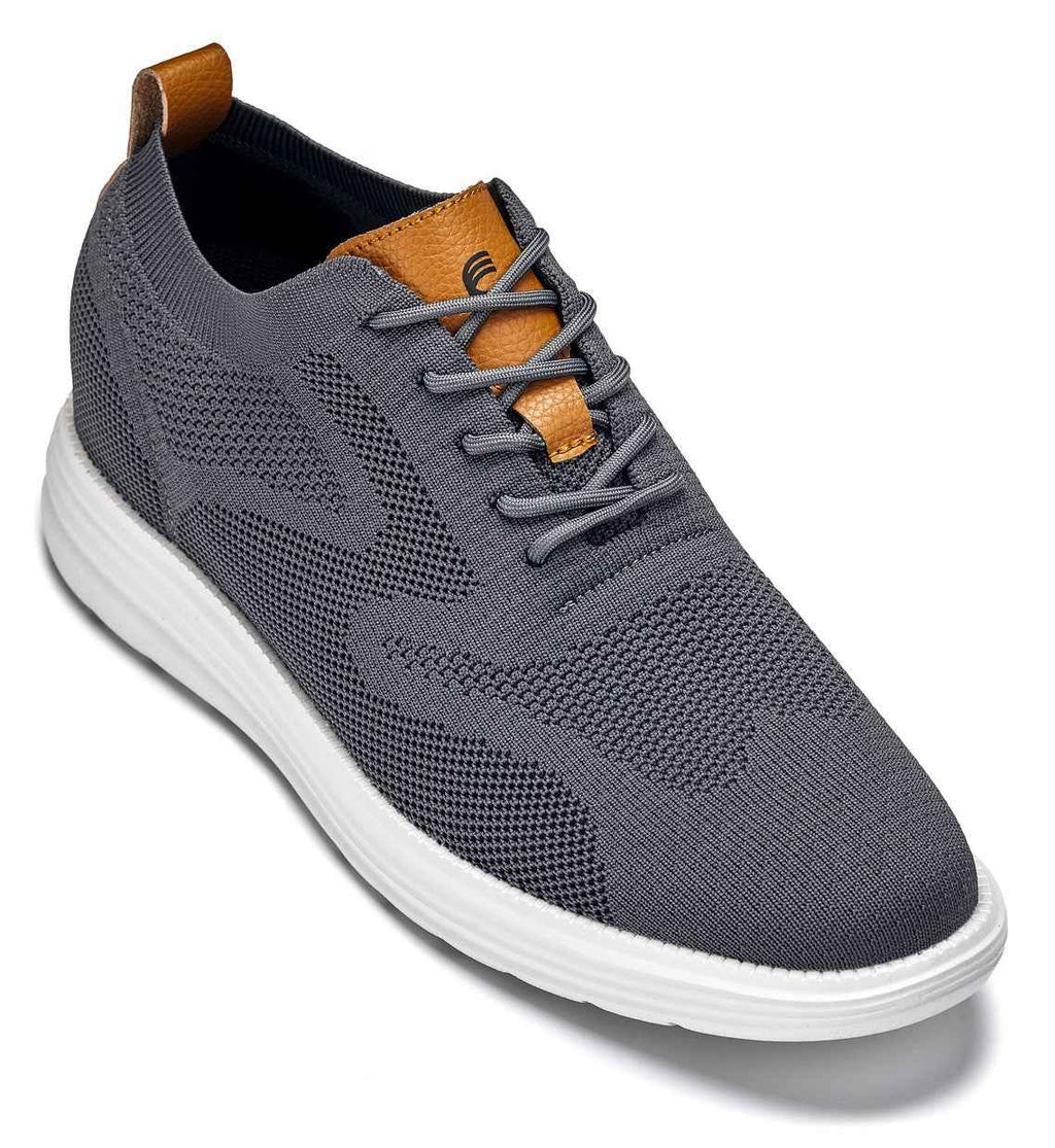 CALTO - X2636 - 2.8 Inches Taller (Iron Grey/Brown) - Lace Up Casual Walker - Lightweight