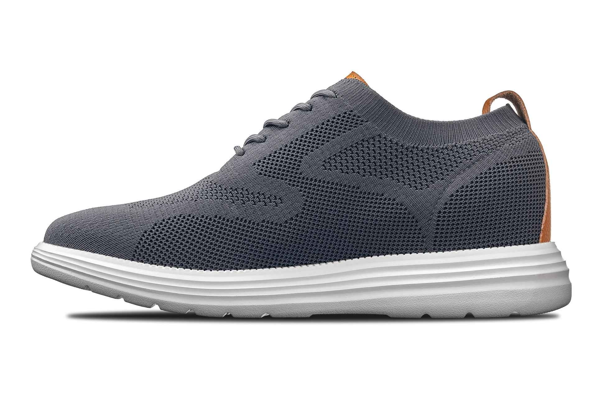 CALTO - X2636 - 2.8 Inches Taller (Iron Grey/Brown) - Lace Up Casual Walker - Lightweight