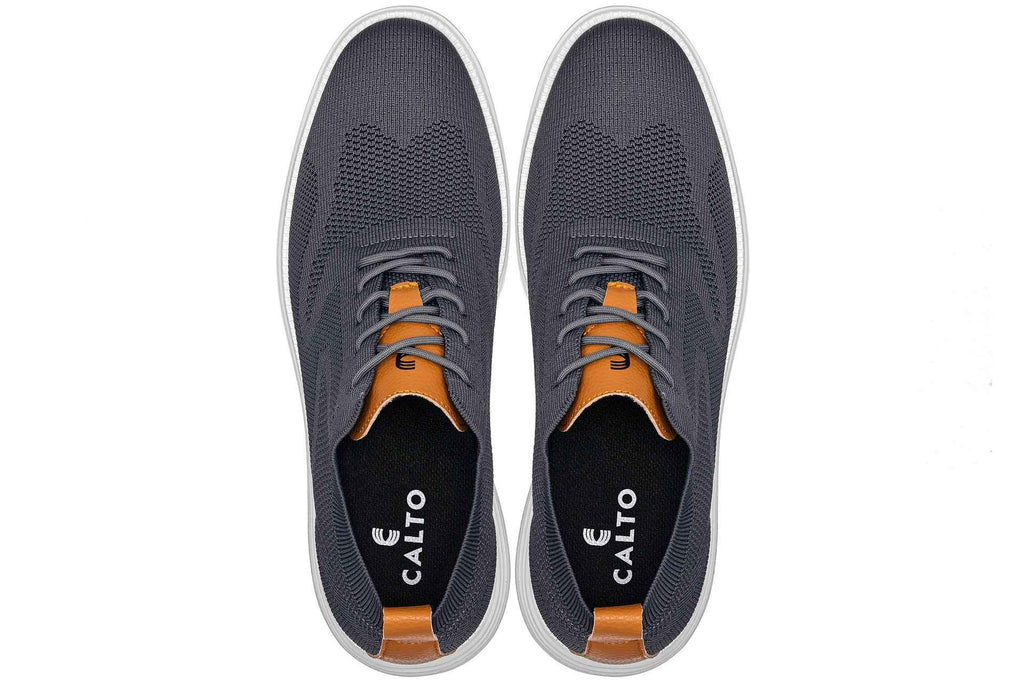CALTO - X2636 - 2.8 Inches Taller (Iron Grey/Brown) - Lace Up Casual Walker - Lightweight