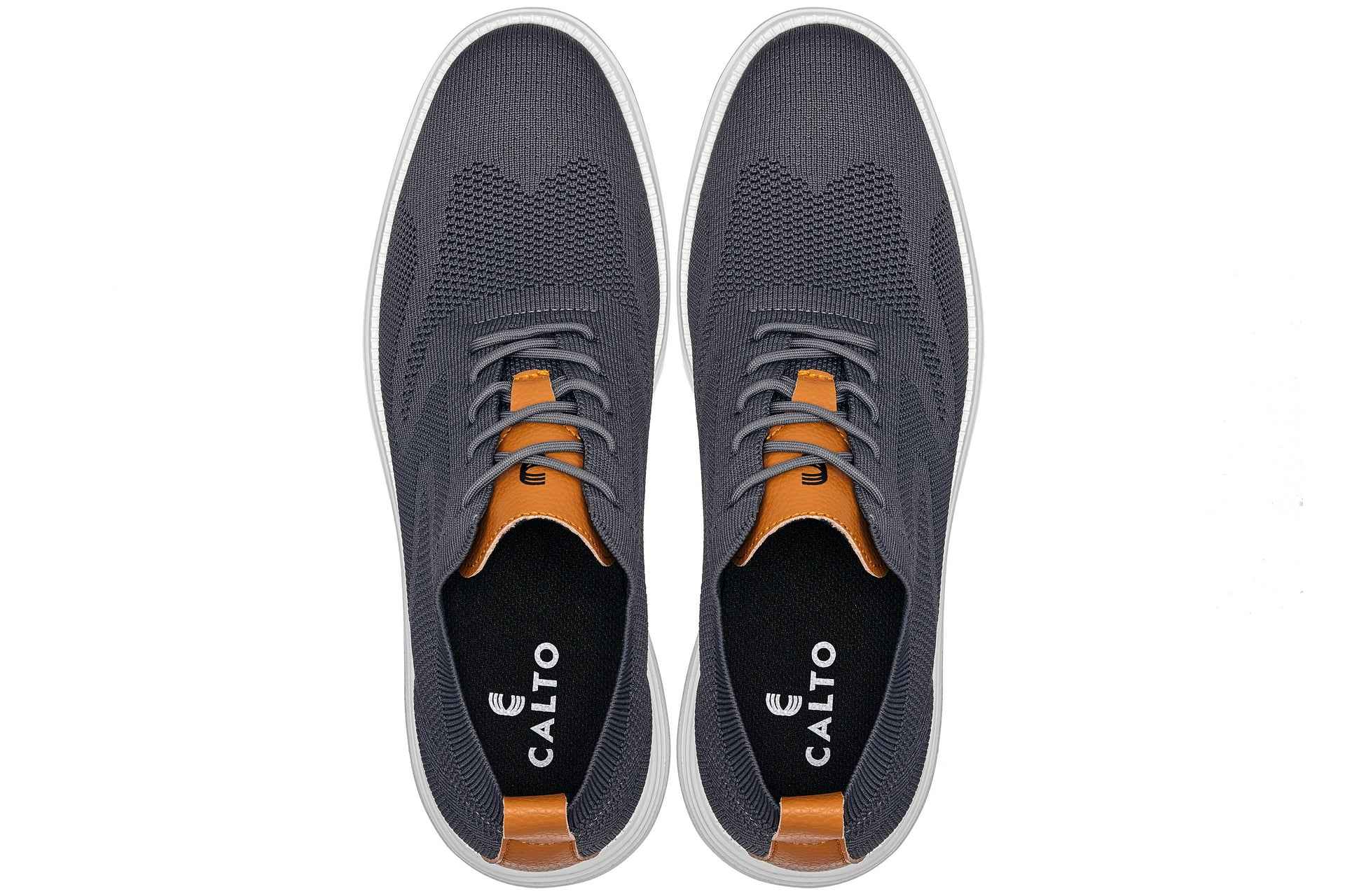 CALTO - X2636 - 2.8 Inches Taller (Iron Grey/Brown) - Lace Up Casual Walker - Lightweight
