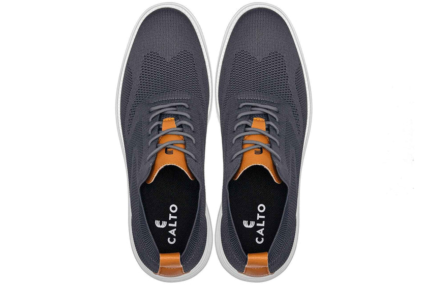 CALTO - X2636 - 2.8 Inches Taller (Iron Grey/Brown) - Lace Up Casual Walker - Lightweight
