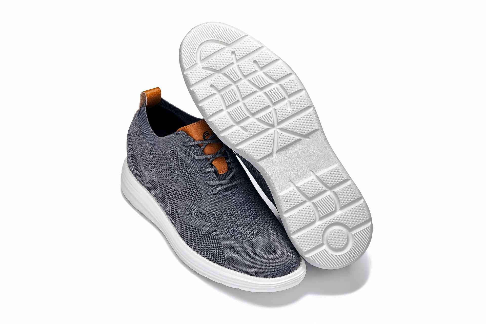CALTO - X2636 - 2.8 Inches Taller (Iron Grey/Brown) - Lace Up Casual Walker - Lightweight