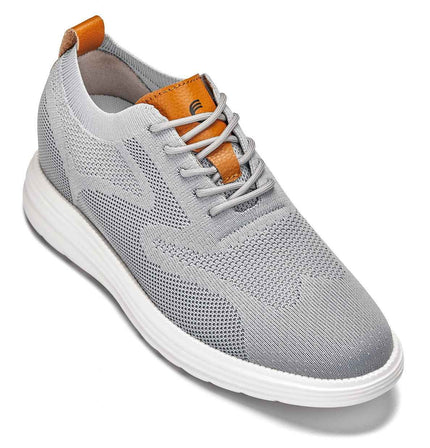 CALTO - X2637 - 2.8 Inches Taller (Pewter Grey/Brown) - Lace Up Casual Walker - Lightweight