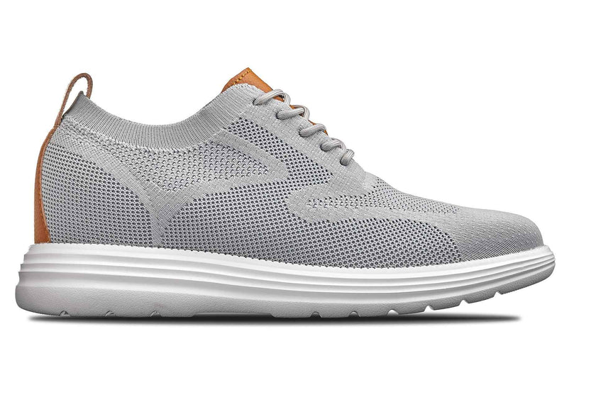 CALTO - X2637 - 2.8 Inches Taller (Pewter Grey/Brown) - Lace Up Casual Walker - Lightweight