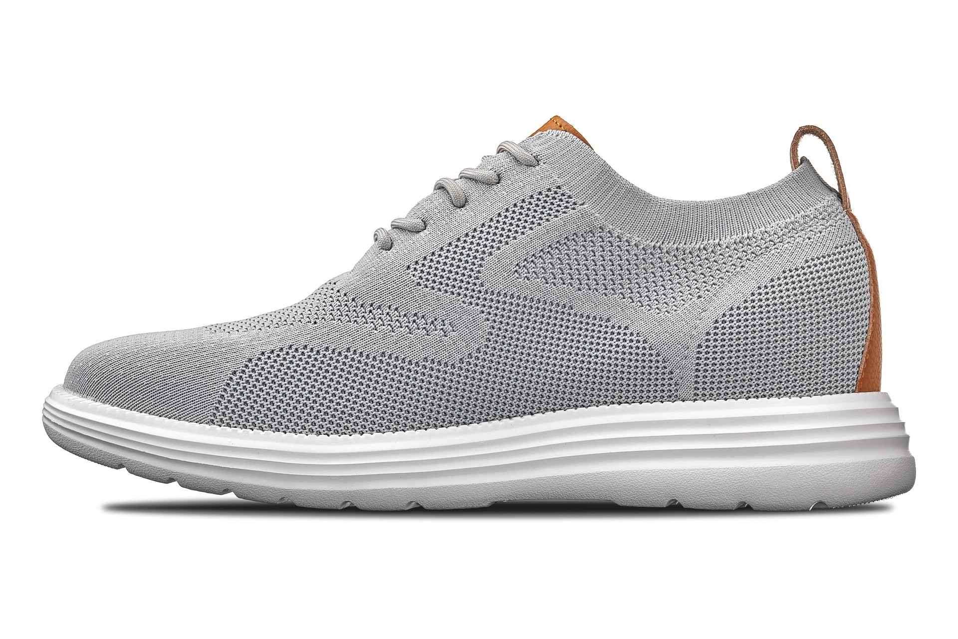 CALTO - X2637 - 2.8 Inches Taller (Pewter Grey/Brown) - Lace Up Casual Walker - Lightweight