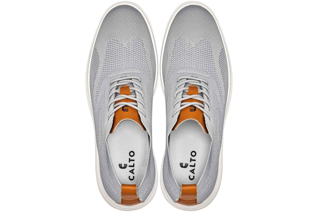 CALTO - X2637 - 2.8 Inches Taller (Pewter Grey/Brown) - Lace Up Casual Walker - Lightweight