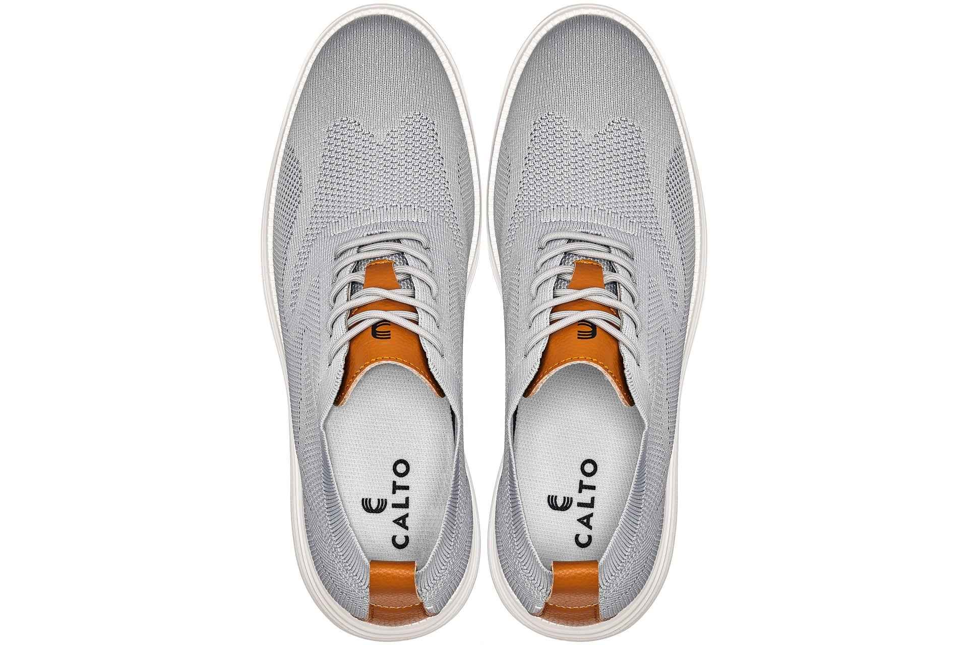 CALTO - X2637 - 2.8 Inches Taller (Pewter Grey/Brown) - Lace Up Casual Walker - Lightweight