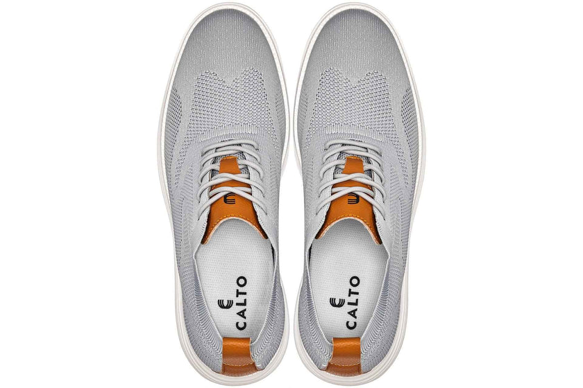 CALTO - X2637 - 2.8 Inches Taller (Pewter Grey/Brown) - Lace Up Casual Walker - Lightweight