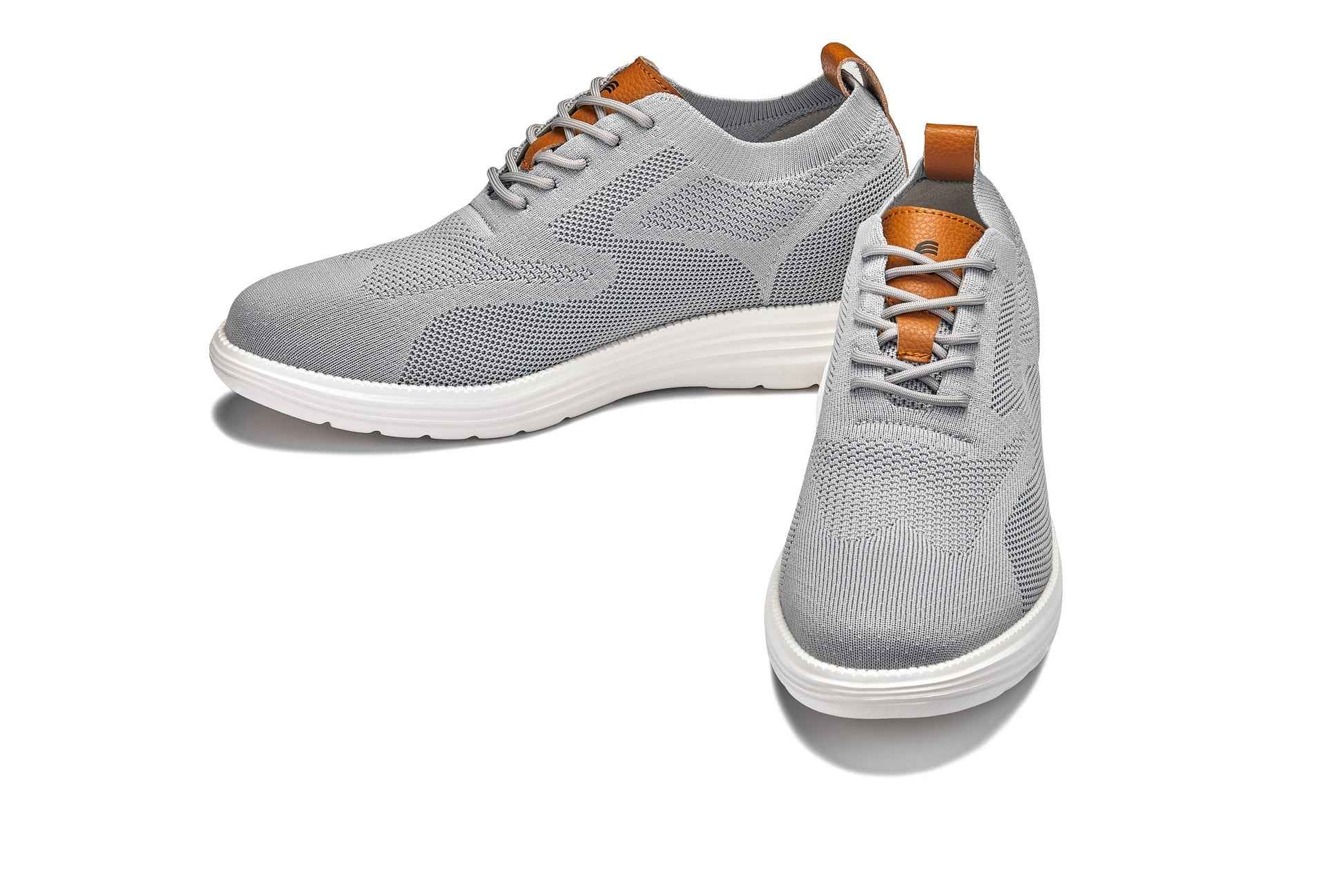 CALTO - X2637 - 2.8 Inches Taller (Pewter Grey/Brown) - Lace Up Casual Walker - Lightweight