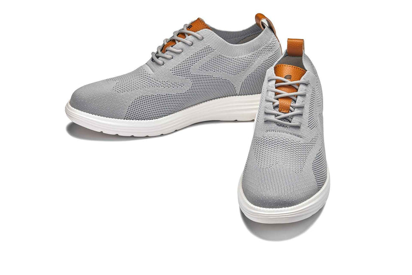 CALTO - X2637 - 2.8 Inches Taller (Pewter Grey/Brown) - Lace Up Casual Walker - Lightweight