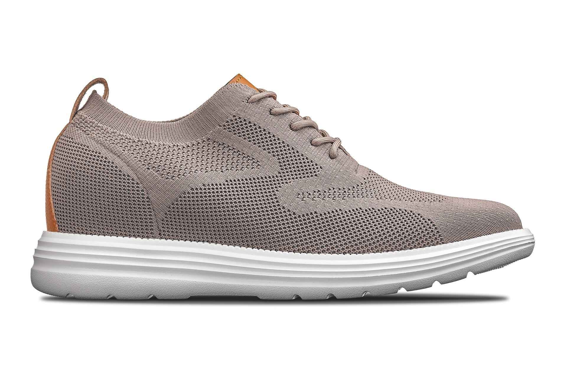 CALTO - X2638 - 2.8 Inches Taller (Khaki/Brown) - Lace Up Casual Walker - Lightweight