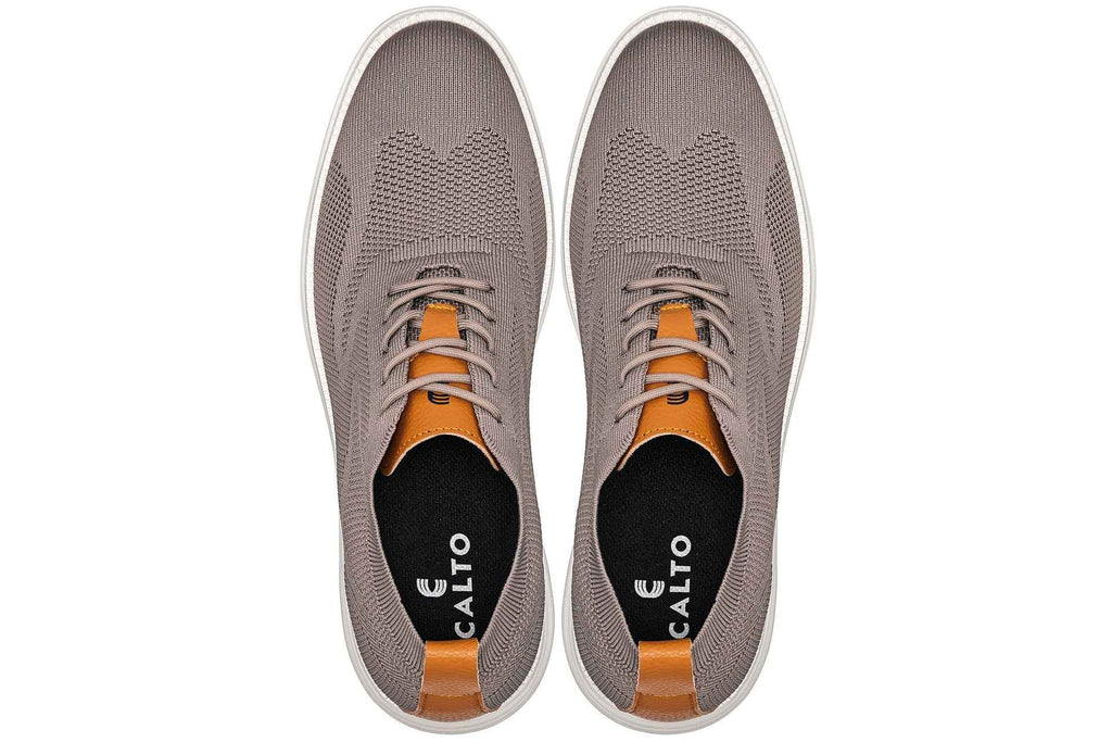 CALTO - X2638 - 2.8 Inches Taller (Khaki/Brown) - Lace Up Casual Walker - Lightweight