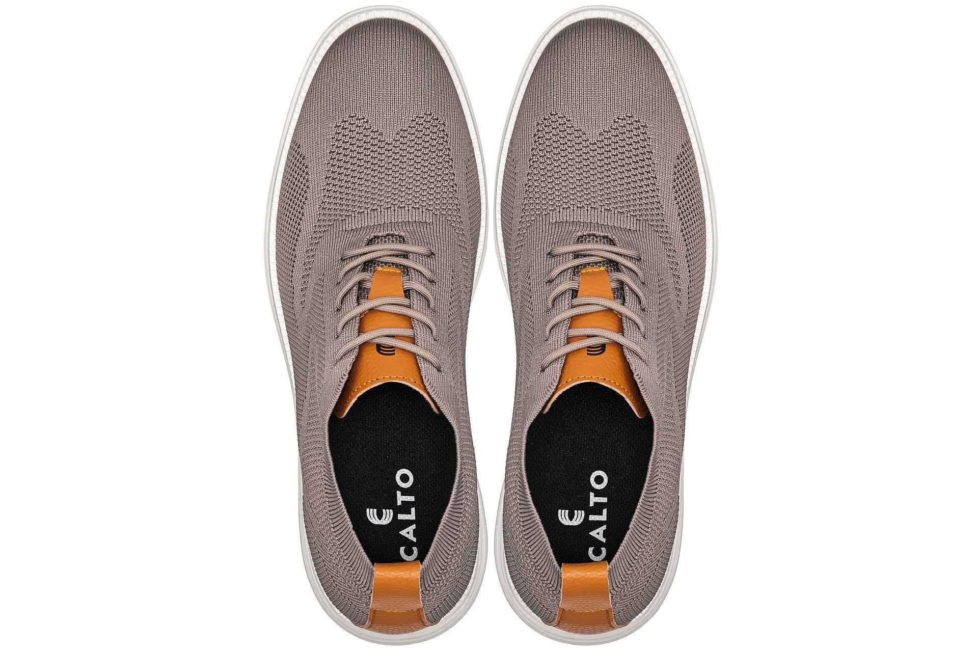 CALTO - X2638 - 2.8 Inches Taller (Khaki/Brown) - Lace Up Casual Walker - Lightweight