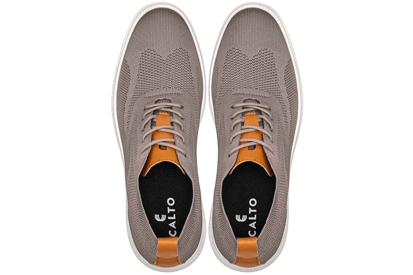 CALTO - X2638 - 2.8 Inches Taller (Khaki/Brown) - Lace Up Casual Walker - Lightweight