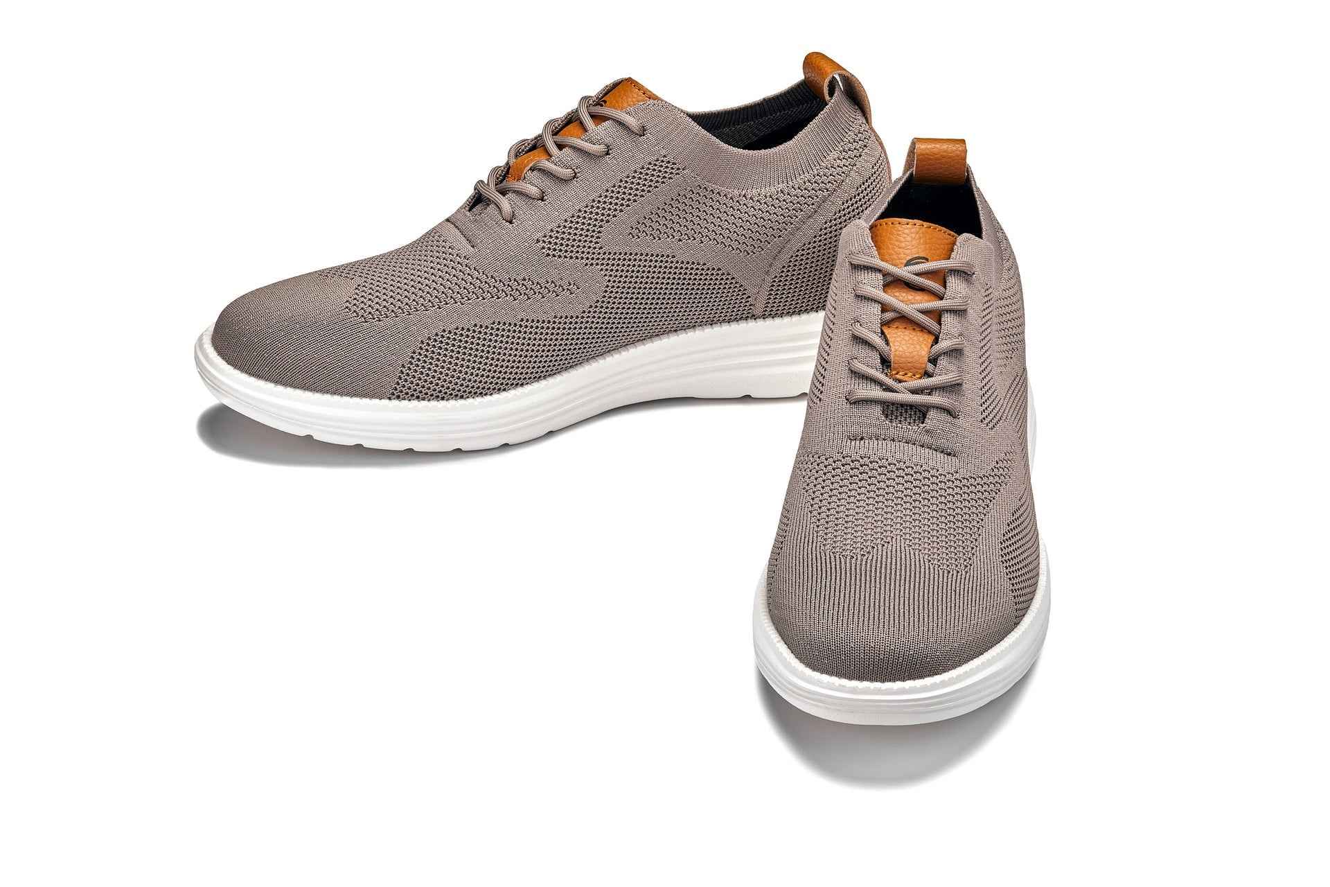CALTO - X2638 - 2.8 Inches Taller (Khaki/Brown) - Lace Up Casual Walker - Lightweight
