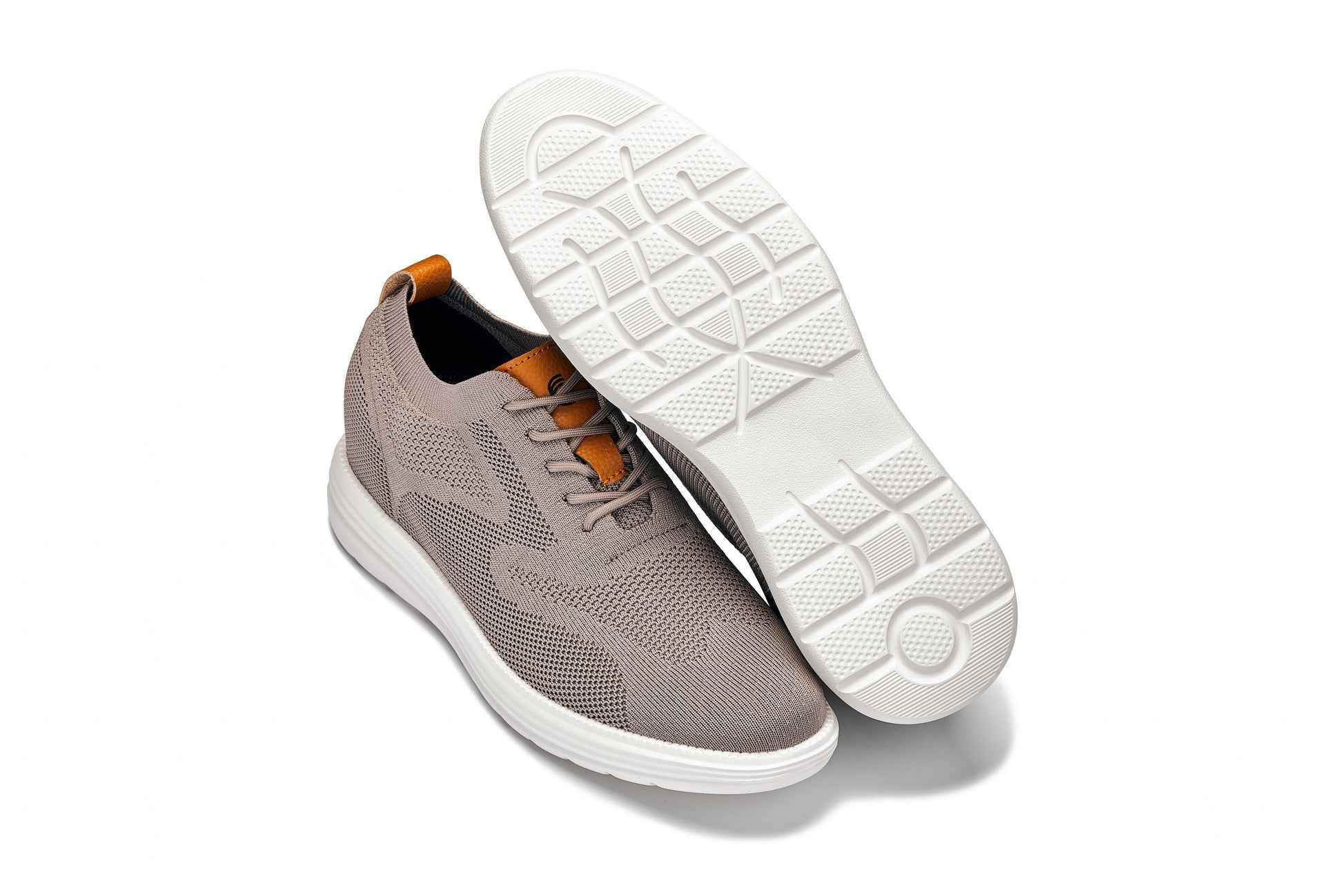 CALTO - X2638 - 2.8 Inches Taller (Khaki/Brown) - Lace Up Casual Walker - Lightweight