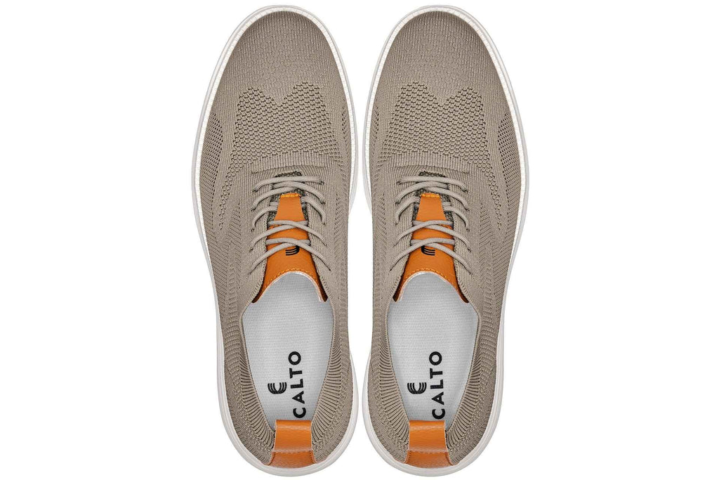 CALTO - X2639 - 2.8 Inches Taller (Khaki Green/Brown) - Lace Up Casual Walker - Lightweight