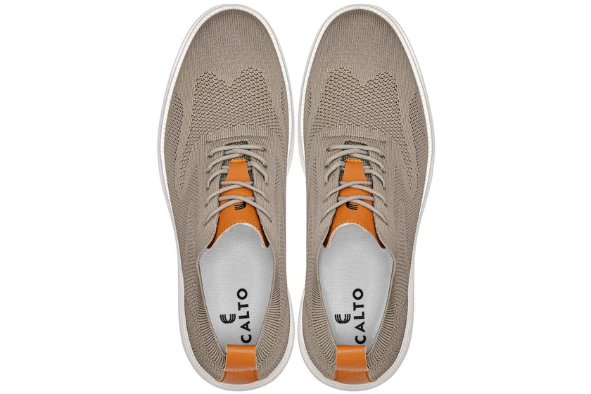 CALTO - X2639 - 2.8 Inches Taller (Khaki Green/Brown) - Lace Up Casual Walker - Lightweight