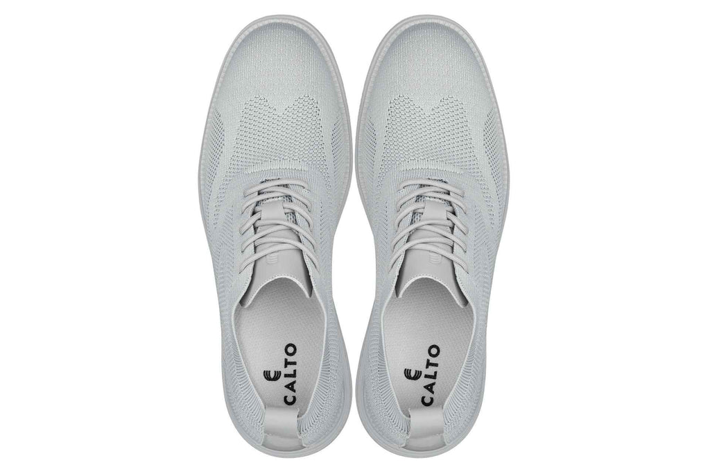 CALTO - X2640 - 2.8 Inches Taller (Pewter/Light Grey Sole) - Lace Up Casual Walker - Lightweight
