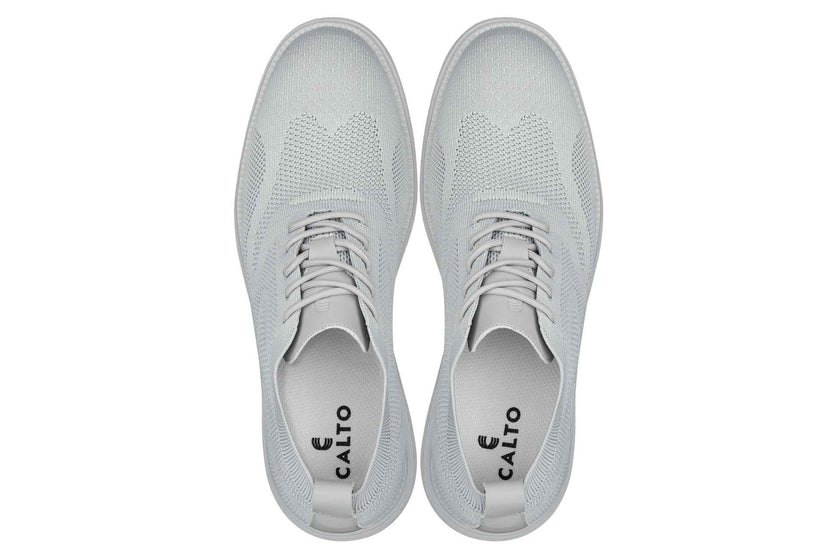 CALTO - X2640 - 2.8 Inches Taller (Pewter/Light Grey Sole) - Lace Up Casual Walker - Lightweight