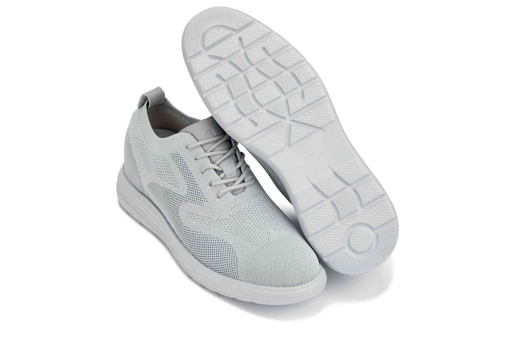 CALTO - X2640 - 2.8 Inches Taller (Pewter/Light Grey Sole) - Lace Up Casual Walker - Lightweight
