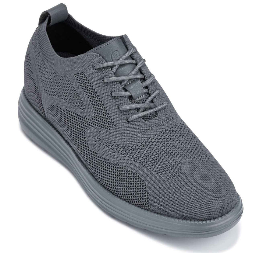 CALTO - X2641 - 2.8 Inches Taller (Iron/Dark Grey Sole) - Lace Up Casual Walker - Lightweight