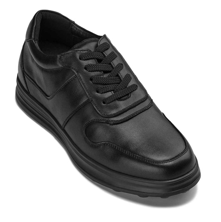 CALTO - Y7080 - 2.8 Inches Taller (Black) - Lightweight Nappa Leather Sneakers