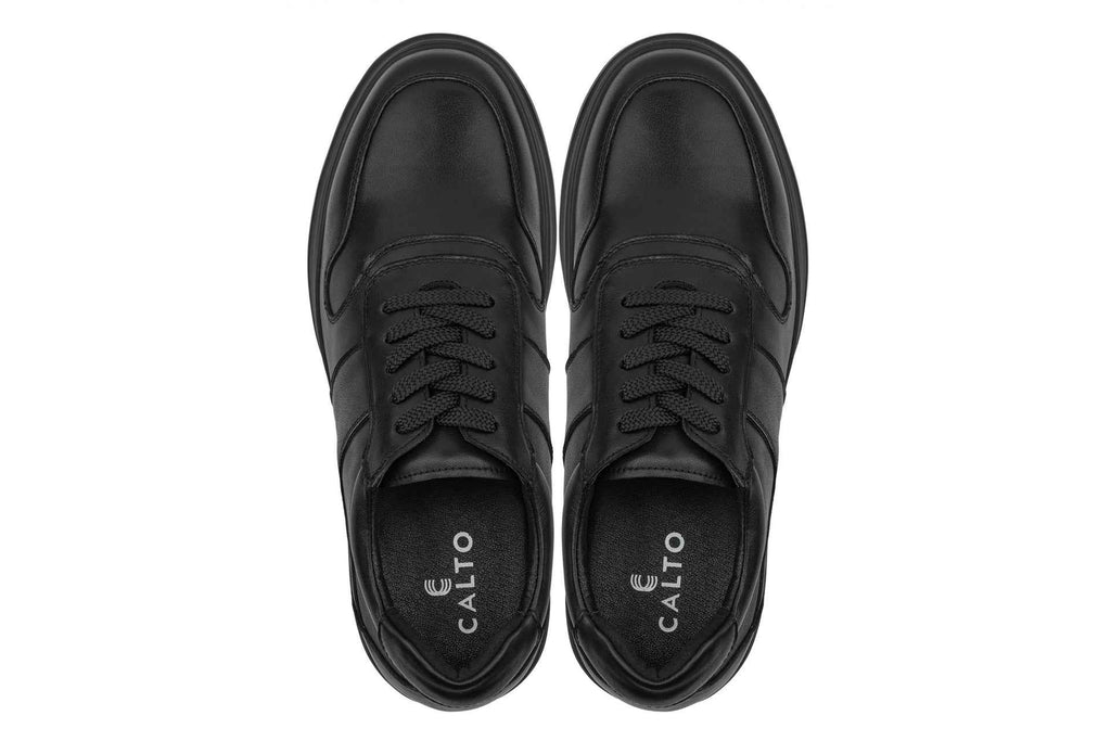 CALTO - Y7080 - 2.8 Inches Taller (Black) - Lightweight Nappa Leather Sneakers