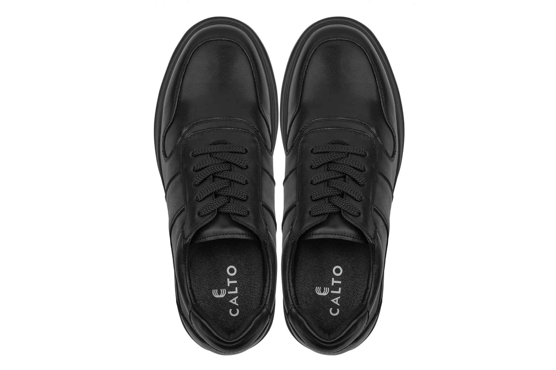 CALTO - Y7080 - 2.8 Inches Taller (Black) - Lightweight Nappa Leather Sneakers