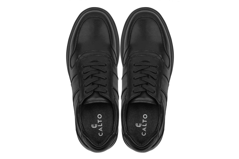 CALTO - Y7080 - 2.8 Inches Taller (Black) - Lightweight Nappa Leather Sneakers